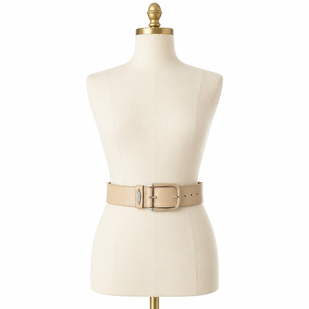 Per Se Made in Italy Wide Genuine Leather Belt Beige Size L